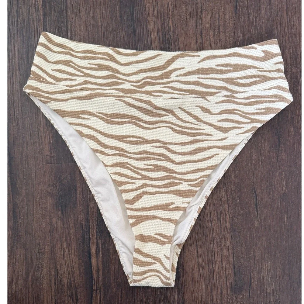Aerie Womens Pique Animal Print Bikini Set High Waisted Scoop Neck Cheeky SZ M/L
